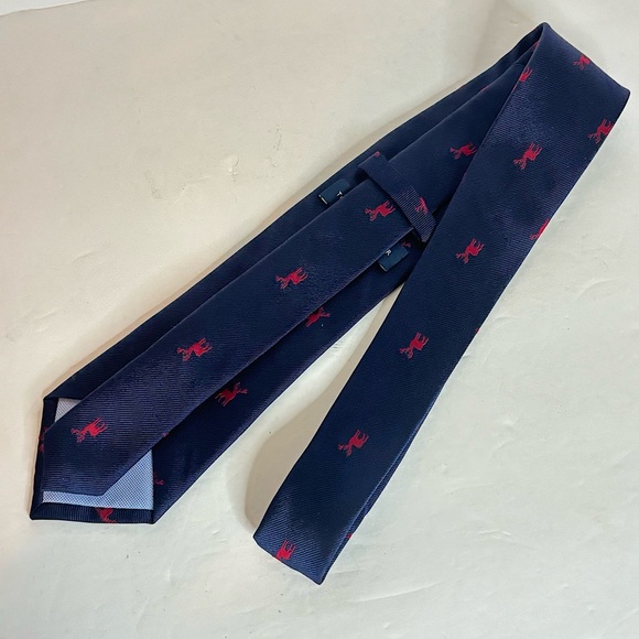 Tommy Hilfiger Navy Blue Red Buck Stag Deer Silk Neck Tie - Picture 5 of 7